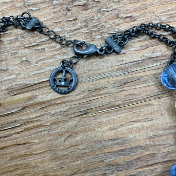 Trifari Crown Double Stranded Glass Aurora Beaded Crystal Gun Metal Necklace - Picture 6 of 8